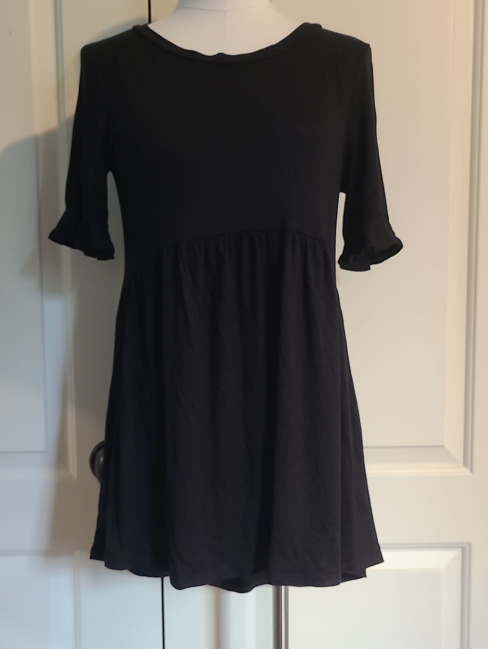 Shop Basic Black Babydoll Top With Ruffled Short Sleeves